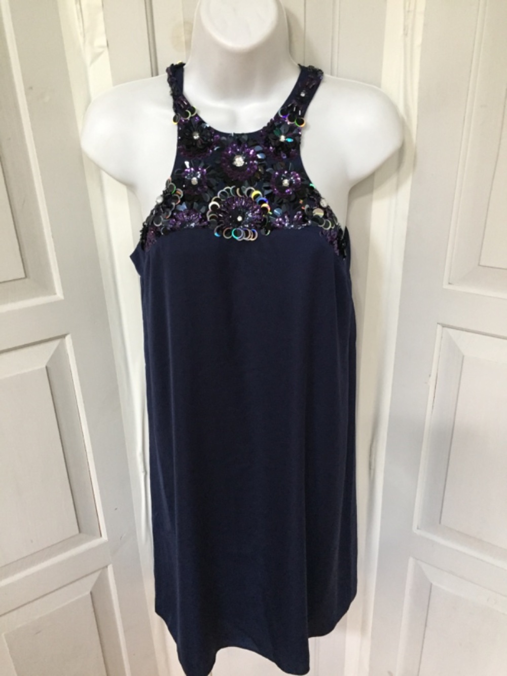 Lilly Pulitzer Navy Blue Sequin Halter Celsea Shift Dress